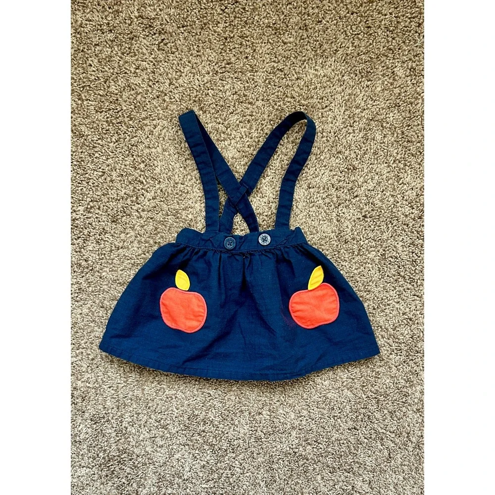 Cat & Jack‎ Baby Girl Farm Bodysuit and Apple Suspender Skirt Set 18M Navy Cream